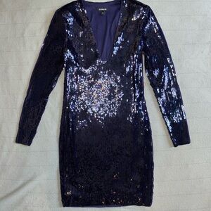 Express Midnight Sequin Long Sleeve Dress